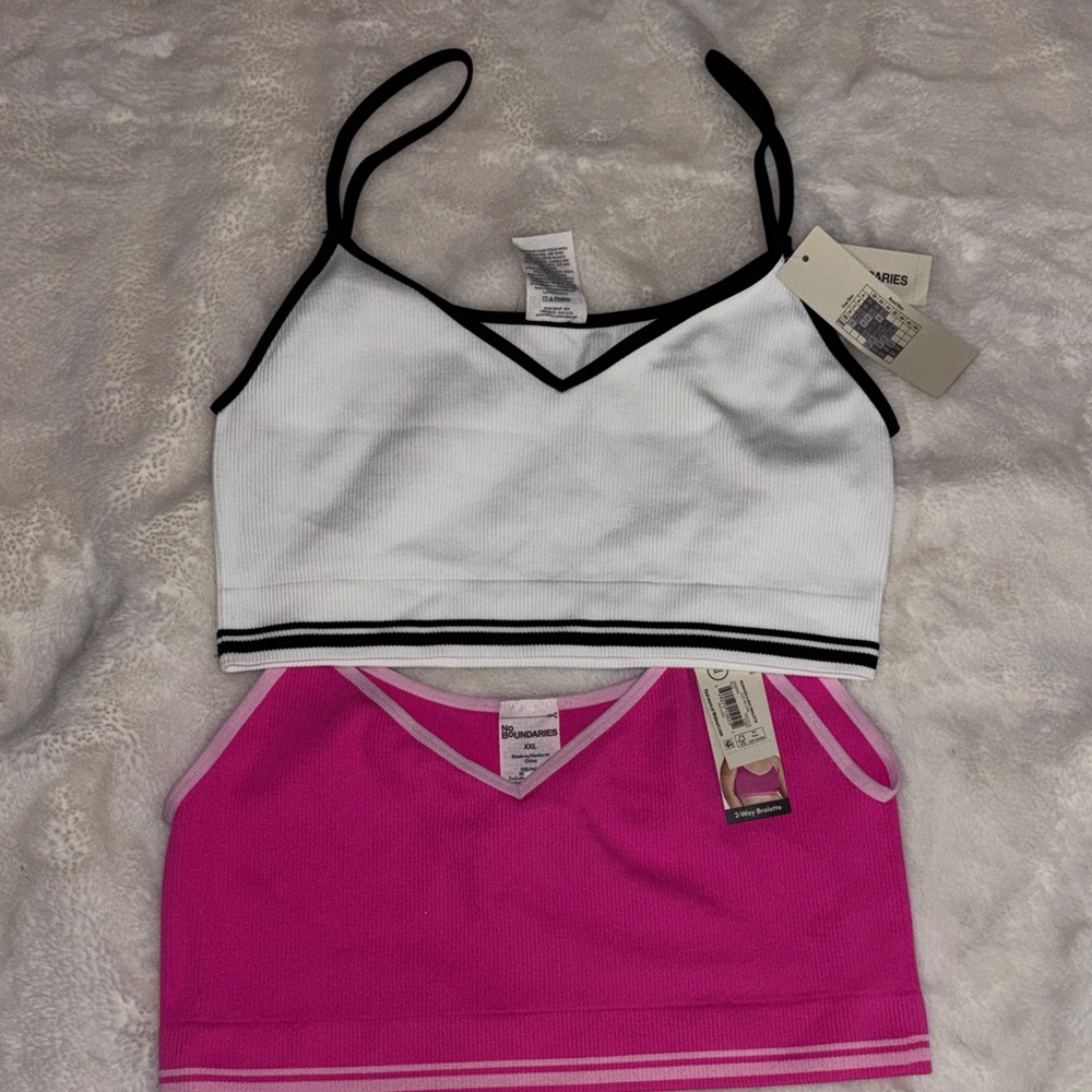 No Boundaries White & Pink Ribbed Cropped Tank Tops - 2 Pack